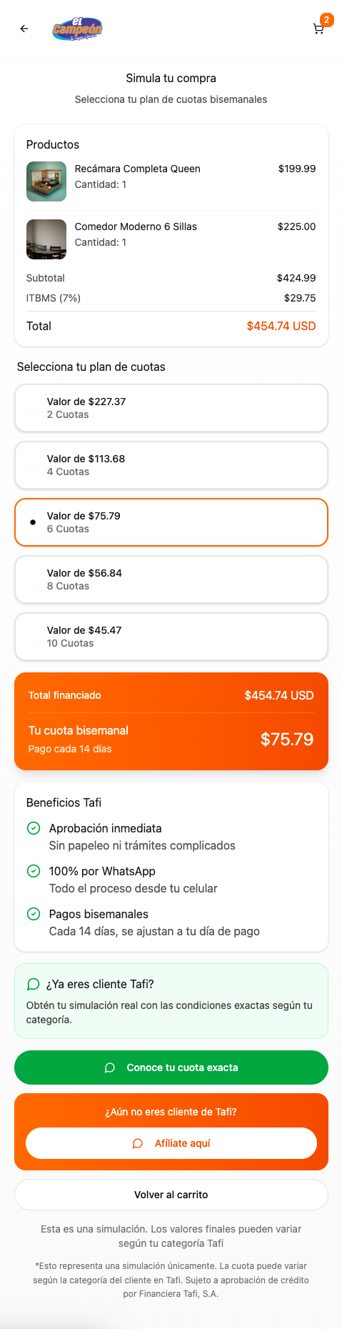 Simulación de compra